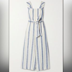 Alice + Olivia Marty Belted Striped Linen-Blend Jumpsuit